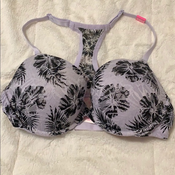 Pink palm print racerback keyhole back bra NWT
